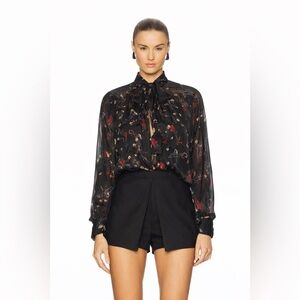 Sabina Musayev Sheer Floral Button-Down Blouse | One Size